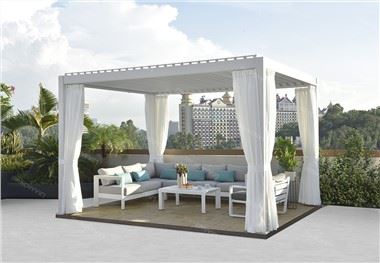 Howvin aluminiowa pergola z chowanym baldachimem wiatroszczelne rolety na dziedzińce zewnętrzne zacieniają słońce i zapobiegają deszczowi i komarom